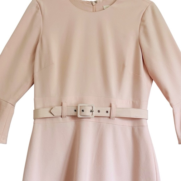 SHOSHANNA ODILA PETAL PINK CREPE FLARE SLEEVE BELTED DRESS SIZE 6 - Picture 10 of 16